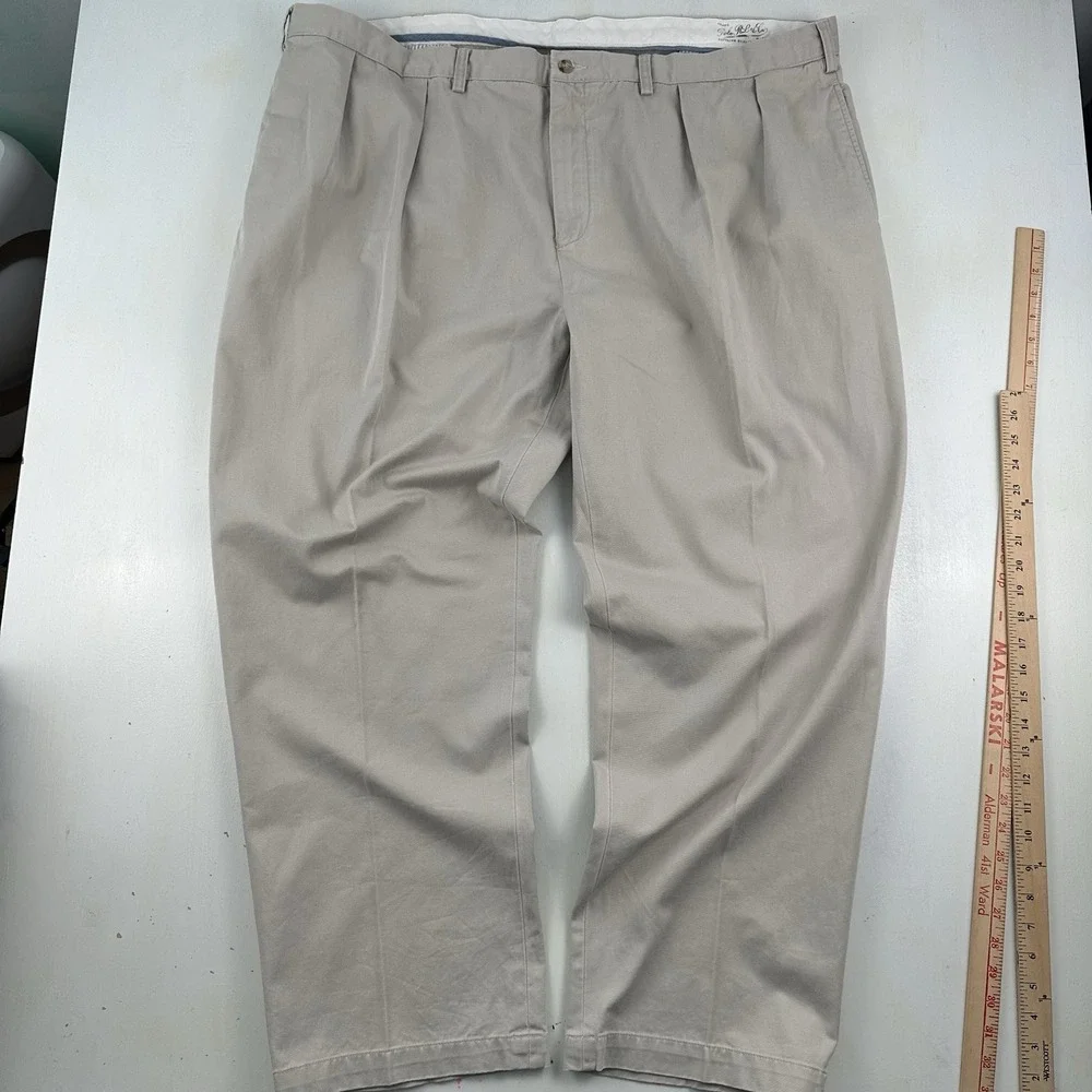 Polo Ralph Lauren Andrew Pleated Chino Pants Mens 49x30 Tan Oatmeal Cotton Big